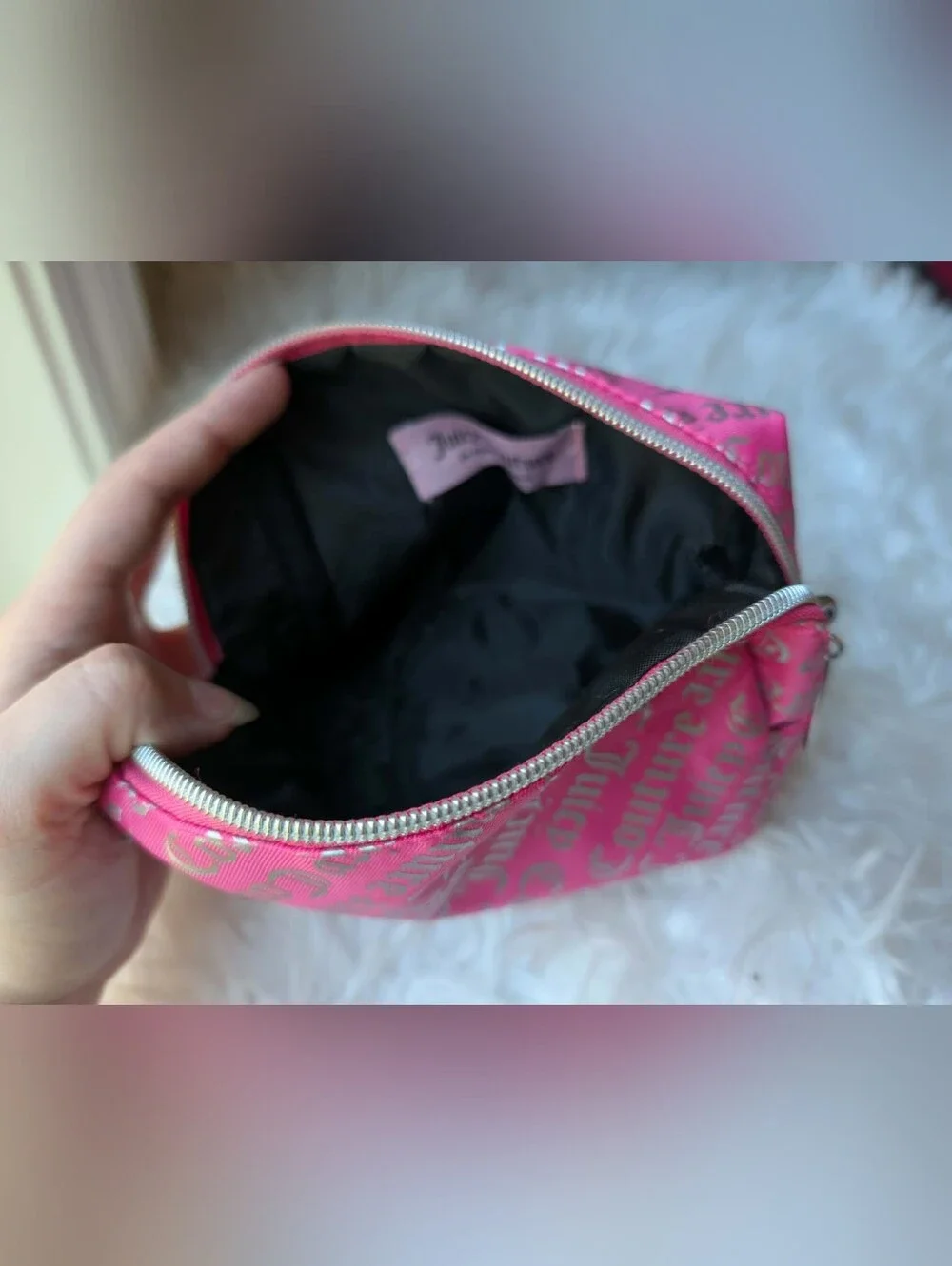 Juicy Couture Pink Logo Cosmetic Case with Gold Zipper